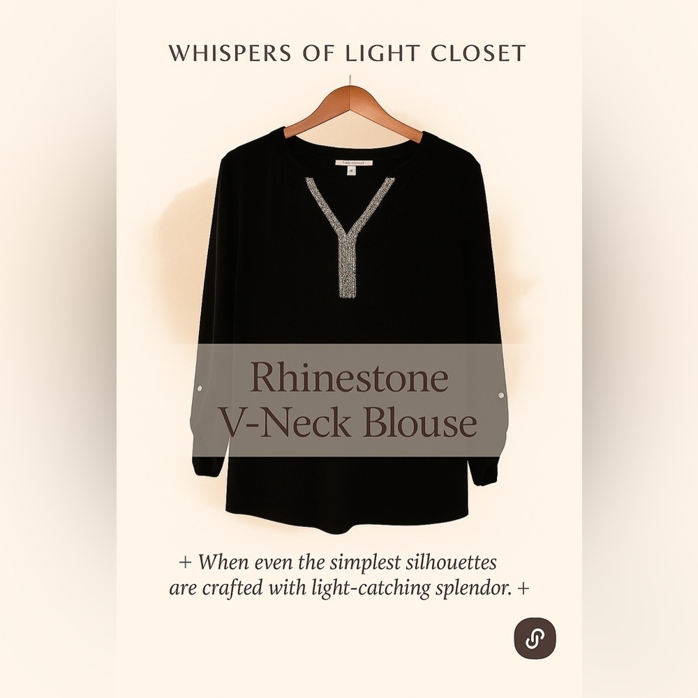 Black Rhinestone V-Neck Blouse - Picture 4 of 4